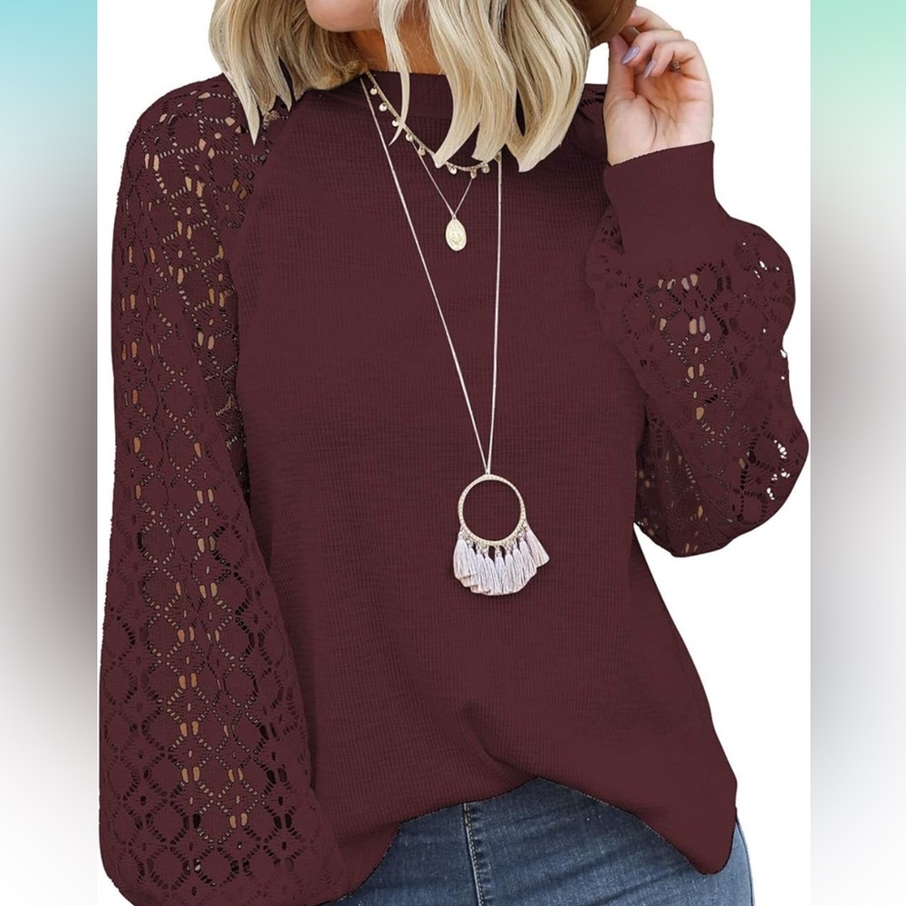 MIHOLL Women’s Long Sleeve Tops Lace Casual Loose Blouses T Shirts